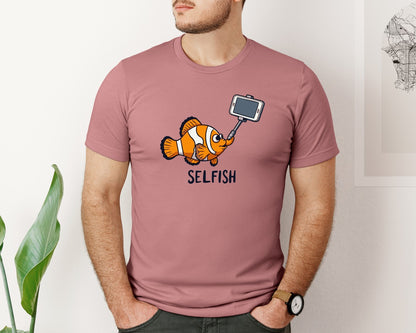 brand:Bella Canvas|color:Heather Mauve|Selfish Clownfish Funny Fish Design Graphic T-Shirt