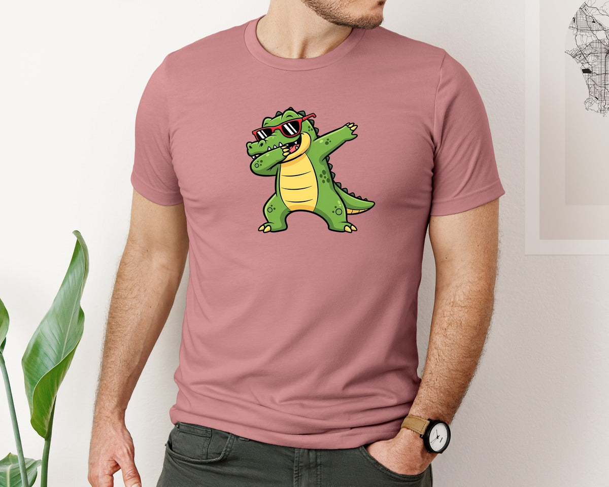 brand:Bella Canvas|color:Heather Mauve|Cool Dabbing Alligator Graphic T-Shirt