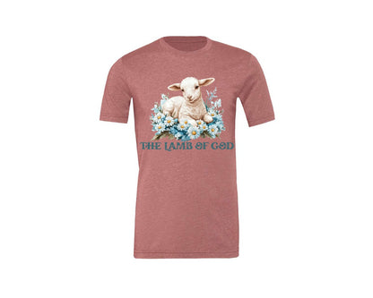 brand:Generic|color:Heather Mauve|Easter Lamb Of God Christian Graphic T-Shirt