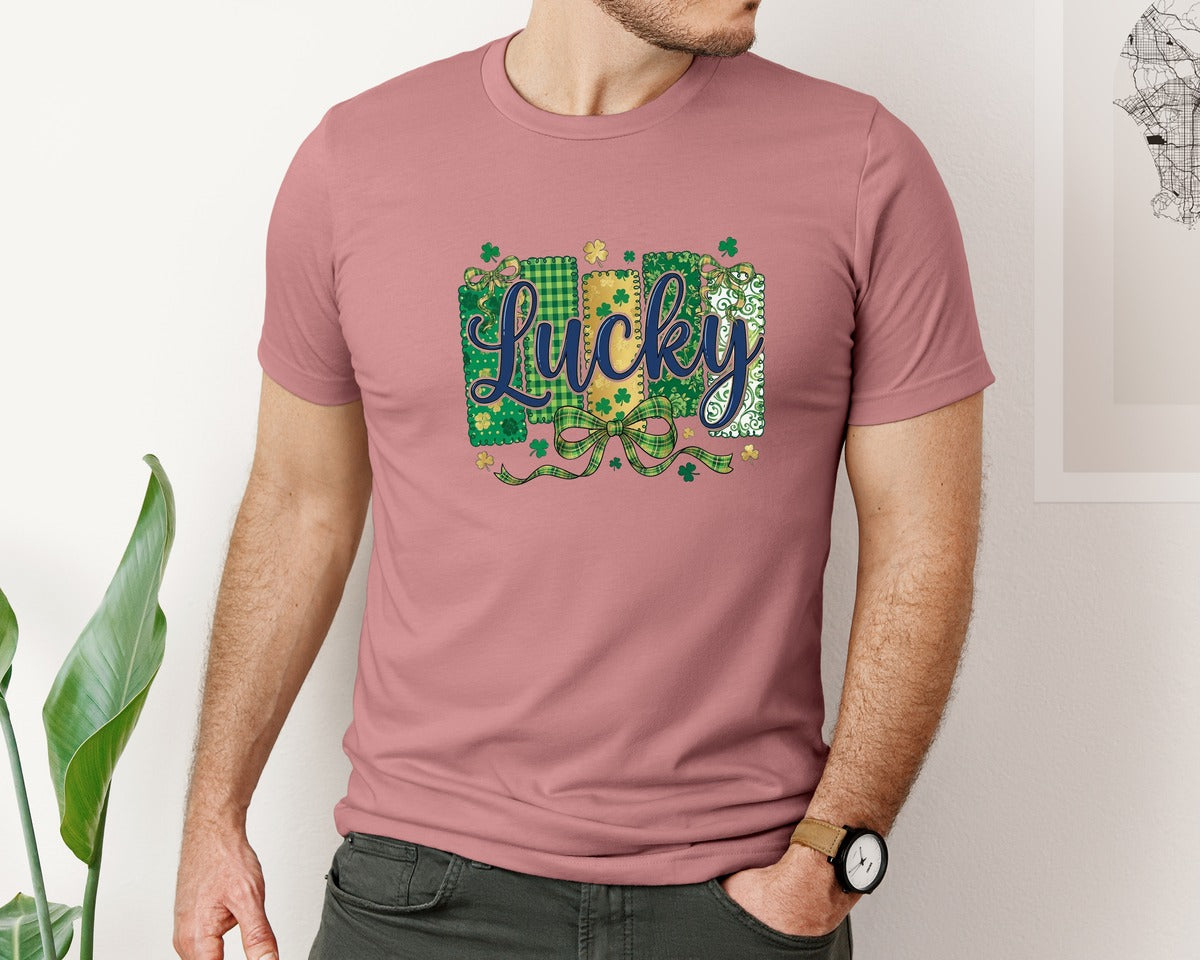 brand:Bella Canvas|color:Heather Mauve|Lucky Shamrock Blessed Vibes 10 Graphic T-Shirt