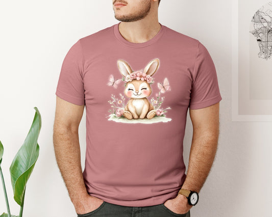 Cute Bunny With Flower Crown Spring Graphic T-Shirt