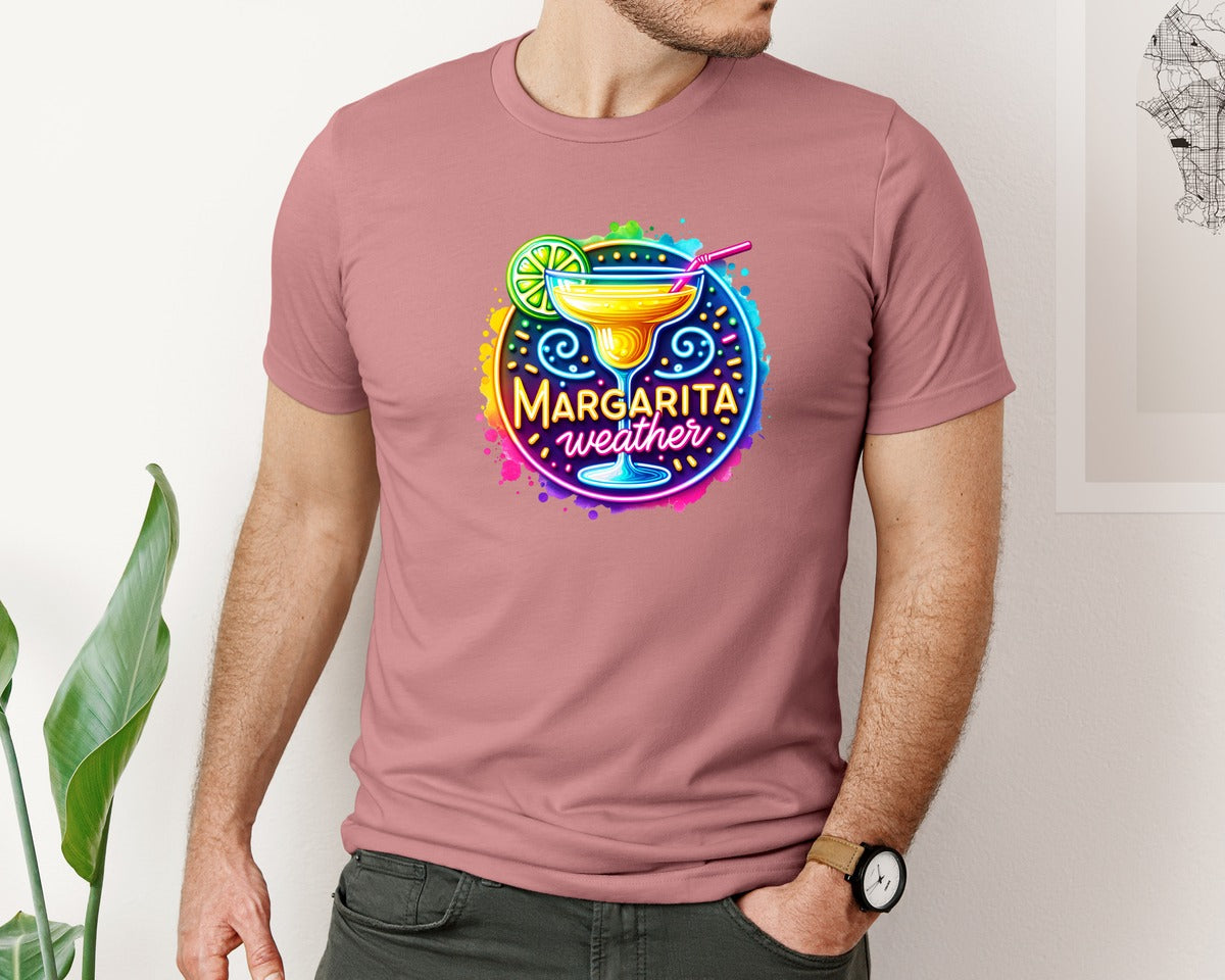 brand:Bella Canvas|color:Heather Mauve|Colorful Neon Margarita Weather Graphic T-Shirt