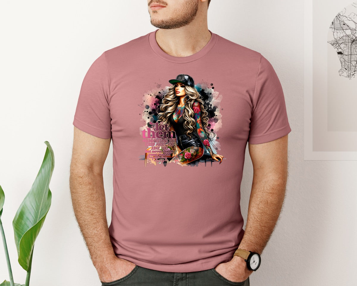 brand:Bella Canvas|color:Heather Mauve|Let Them Motivational Tattoo Woman Graphic T-Shirt