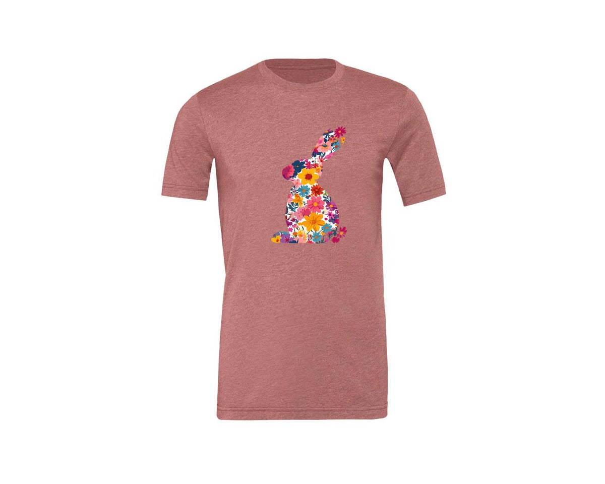 brand:Generic|color:Heather Mauve|Floral Bunny Easter Rabbit Graphic T-Shirt