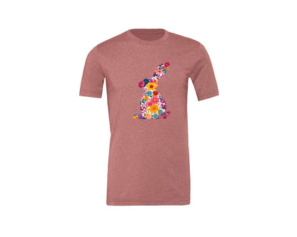 brand:Generic|color:Heather Mauve|Floral Bunny Easter Rabbit Graphic T-Shirt