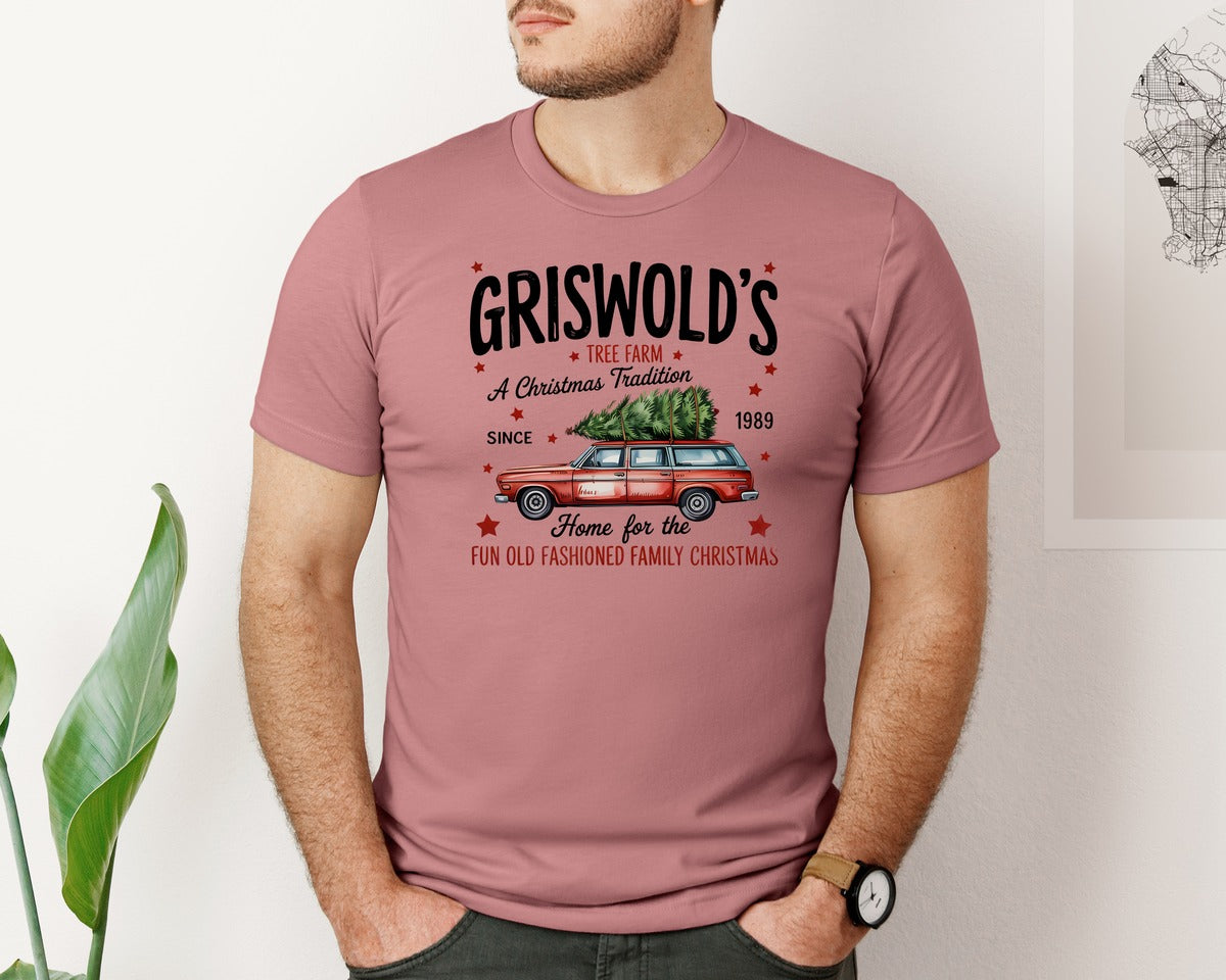 brand:Bella Canvas|color:Heather Mauve|Griswold Christmas Tree Farm 13 Graphic T-Shirt