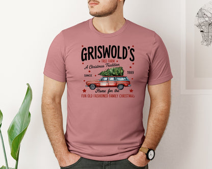 brand:Bella Canvas|color:Heather Mauve|Griswold Christmas Tree Farm 13 Graphic T-Shirt