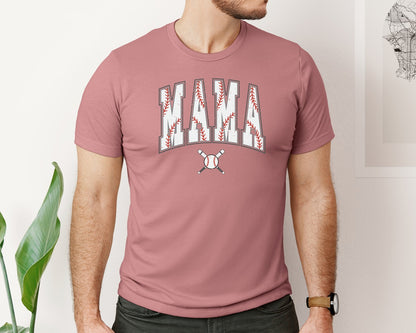 brand:Bella Canvas|color:Heather Mauve|Retro Baseball Mama Mom Graphic T-Shirt