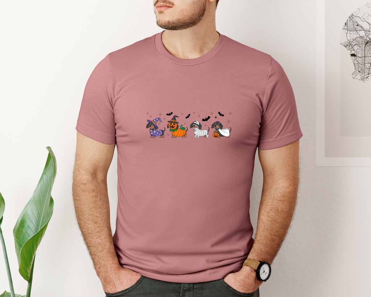 brand:Bella Canvas|color:Heather Mauve|Dachshund Halloween Costume Set Graphic T-Shirt