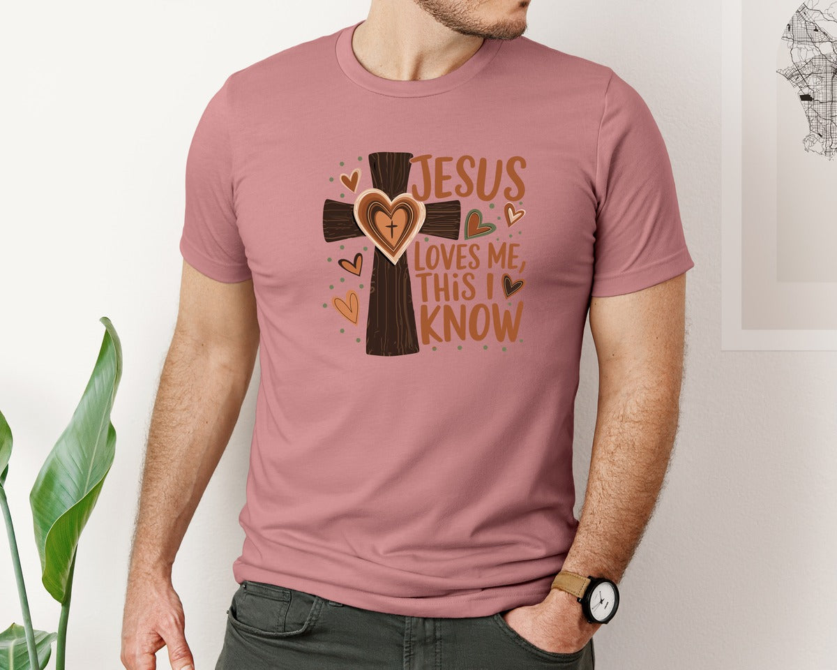brand:Bella Canvas|color:Heather Mauve|Jesus Loves Me This I Know 4 Graphic T-Shirt