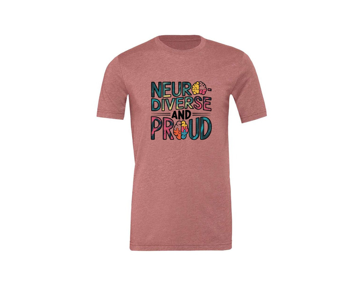 brand:Generic|color:Heather Mauve|Neuro Diverse And Proud Autism Shirt Graphic T-Shirt