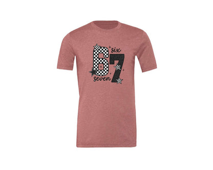 brand:Generic|color:Heather Mauve|Six Seven 67 Checkered Stars Graphic T-Shirt