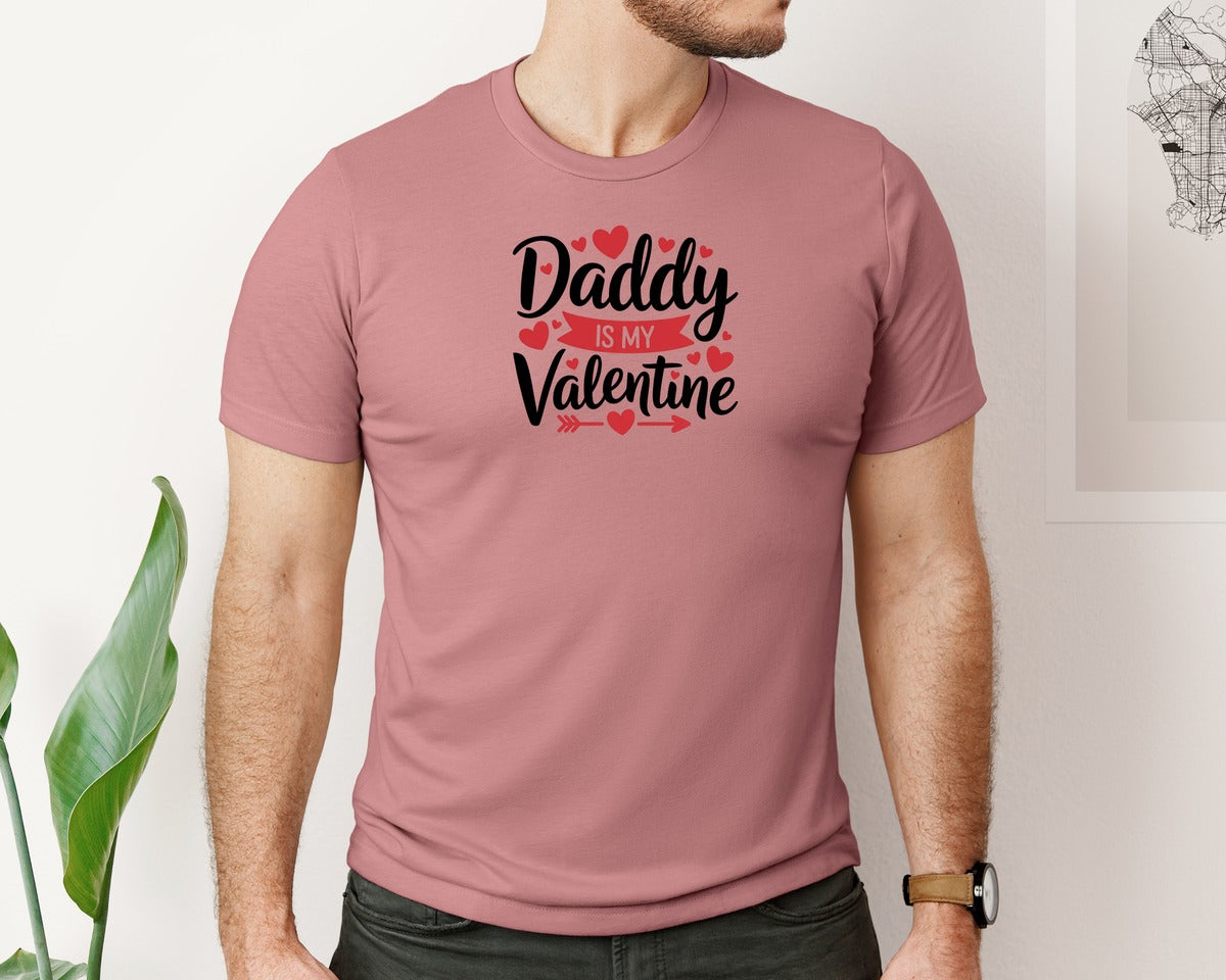 brand:Bella Canvas|color:Heather Mauve|Daddy Is My Valentine Cute Kids Graphic T-Shirt