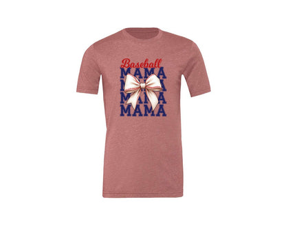 brand:Generic|color:Heather Mauve|Baseball Mama Mom Coquette Bow Game Graphic T-Shirt