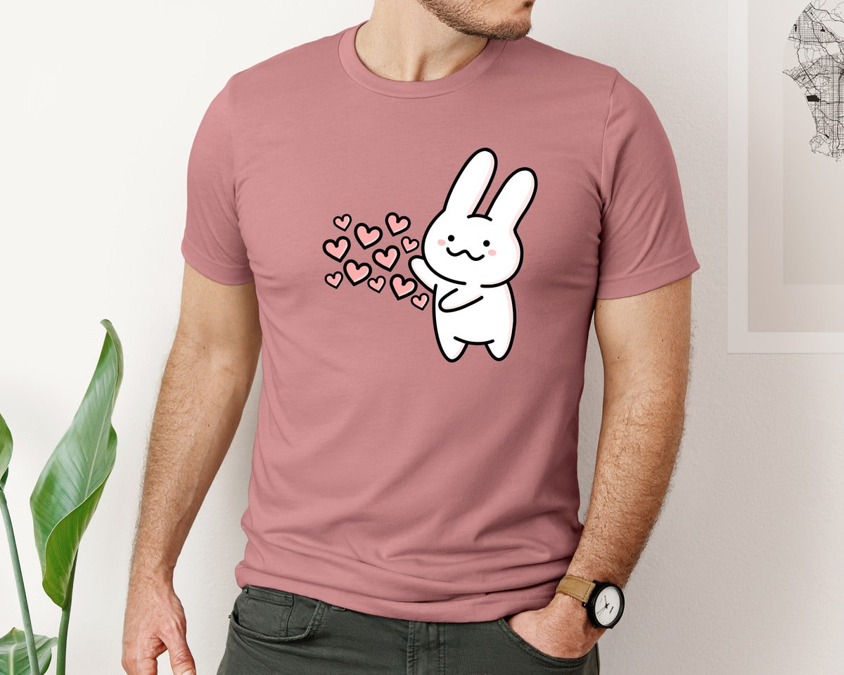 brand:Bella Canvas|color:Heather Mauve|Cute Valentines Rabbit Couple T Shirt Graphic T-Shirt