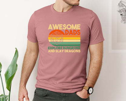 brand:Bella Canvas|color:Heather Mauve|Awesome Dads Explore Dungeons Graphic T-Shirt