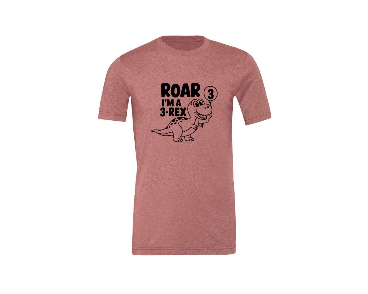 brand:Generic|color:Heather Mauve|3 Rex Dinosaur Birthday Graphic T-Shirt