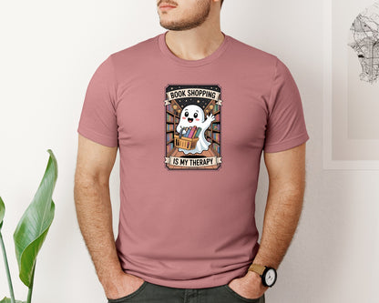 brand:Bella Canvas|color:Heather Mauve|Ghost Library Bookish Therapy Art Graphic T-Shirt