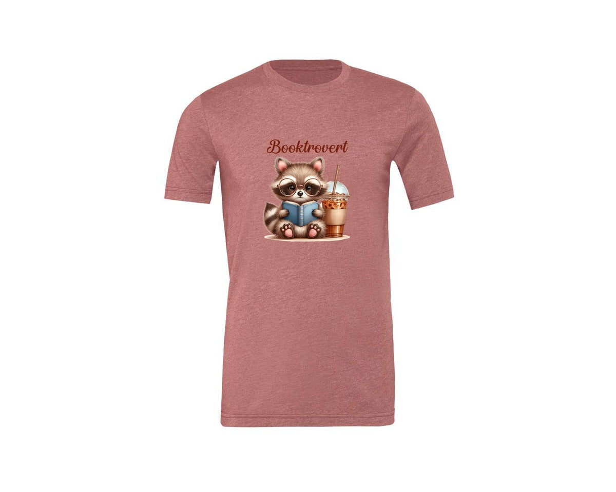 brand:Generic|color:Heather Mauve|Booktrovert Easter Raccoon Book Coffee 3 Graphic T-Shirt