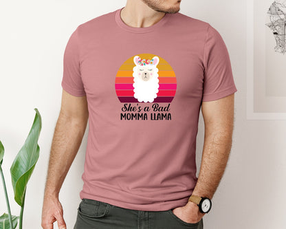 brand:Bella Canvas|color:Heather Mauve|Shes A Bad Momma Llama Retro T Shirt Graphic T-Shirt