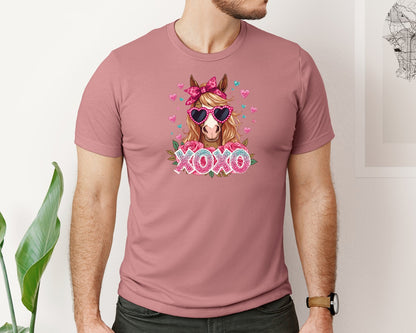 brand:Bella Canvas|color:Heather Mauve|Horse Xoxo Valentine 2 Graphic T-Shirt
