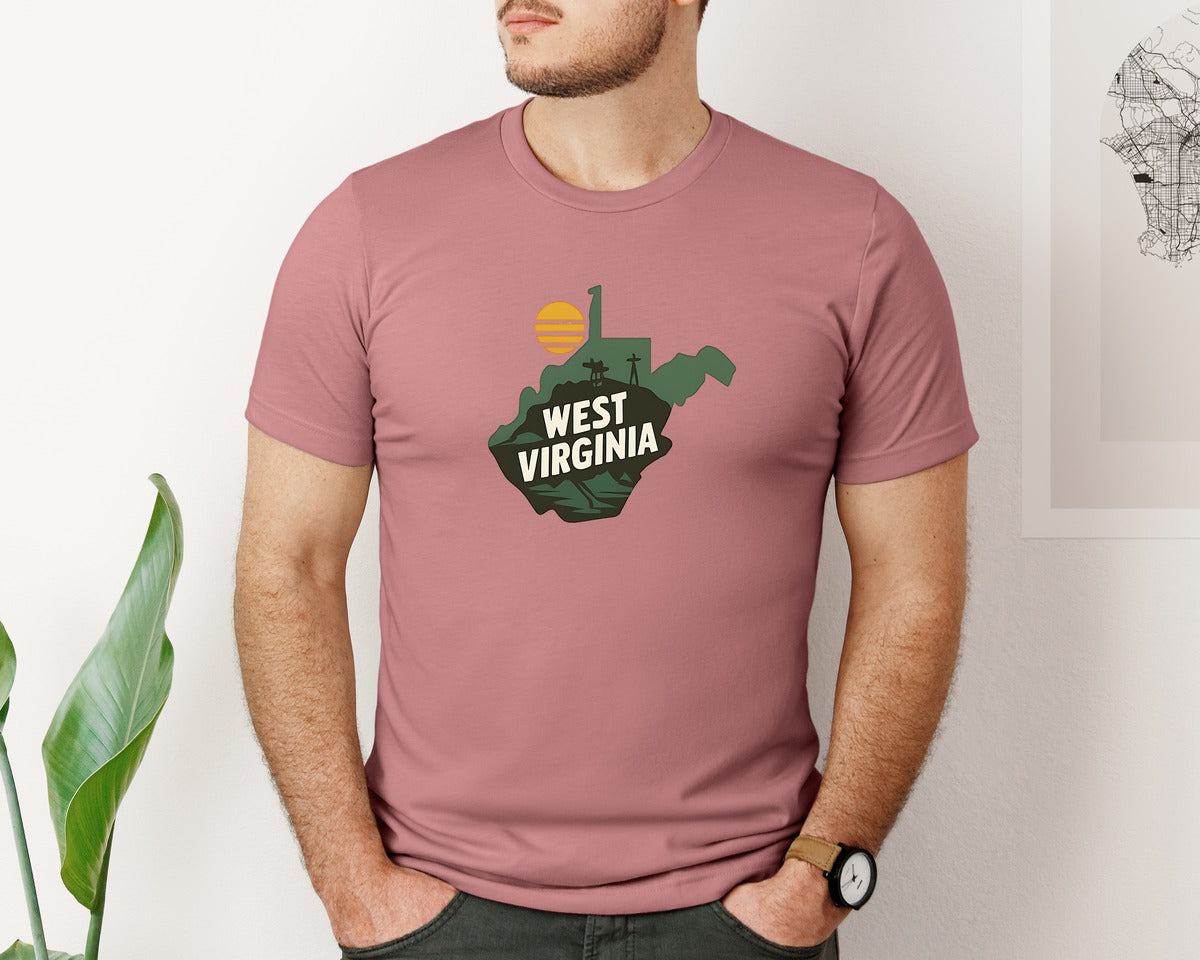 brand:Bella Canvas|color:Heather Mauve|West Virginia State Map 2 Graphic T-Shirt