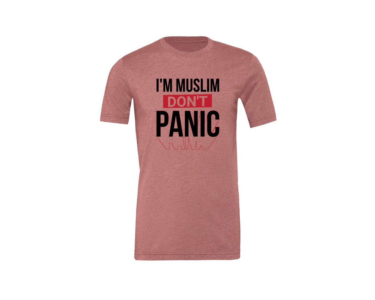 brand:Generic|color:Heather Mauve|Im Muslim Dont Panic Muslim Quote Is Graphic T-Shirt