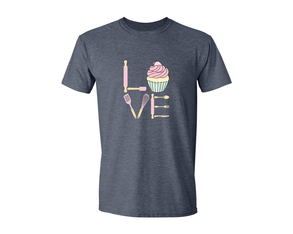 brand:Generic|color:Heather Navy|Baking Love Cupcake Whisk Spatula Graphic T-Shirt