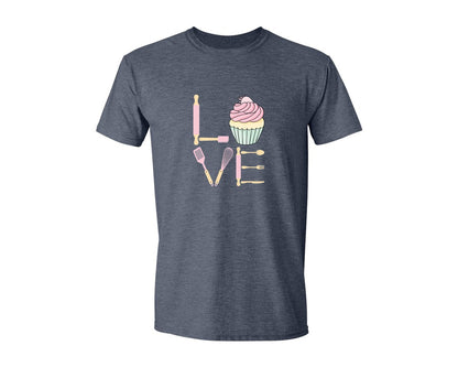 brand:Generic|color:Heather Navy|Baking Love Cupcake Whisk Spatula Graphic T-Shirt