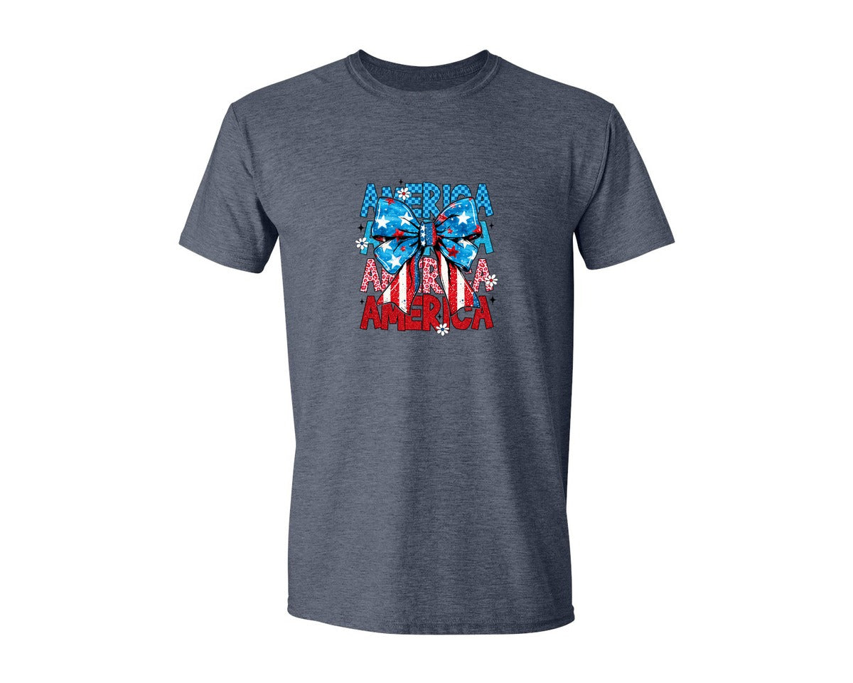 brand:Generic|color:Heather Navy|Preppy America Coquette 4Th Of July 2 Graphic T-Shirt