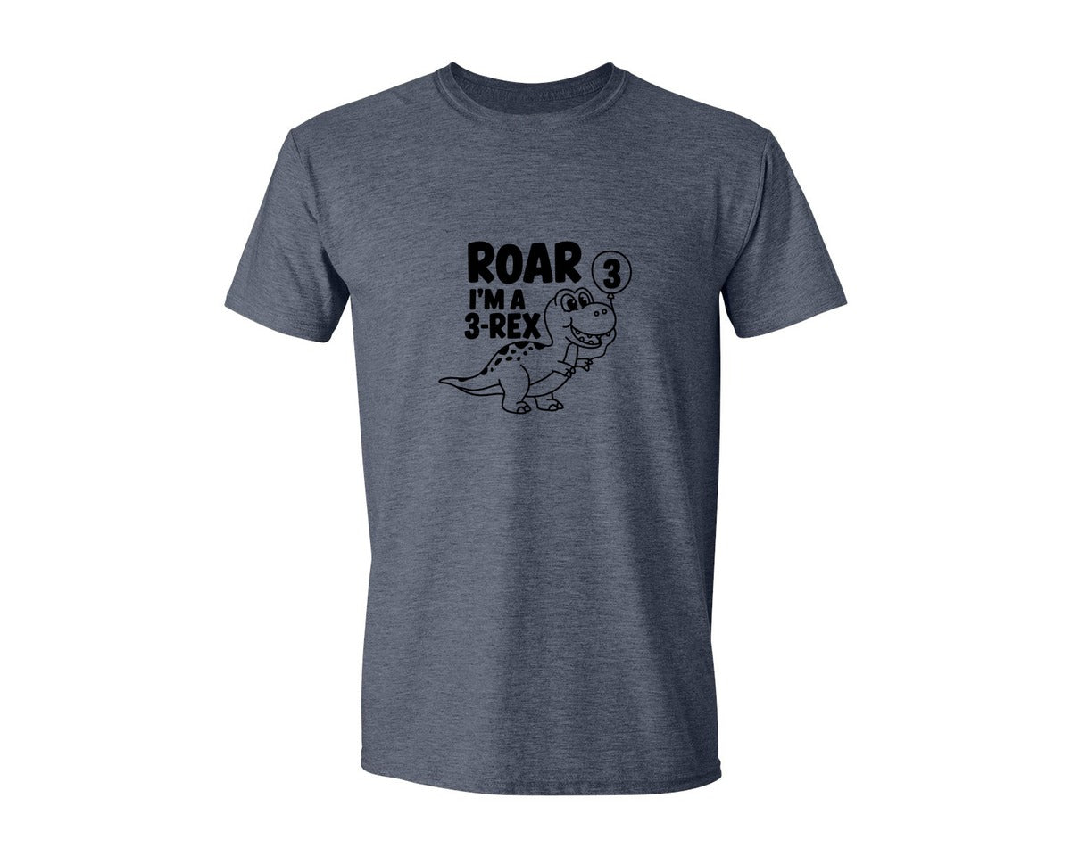 brand:Generic|color:Heather Navy|3 Rex Dinosaur Birthday Graphic T-Shirt