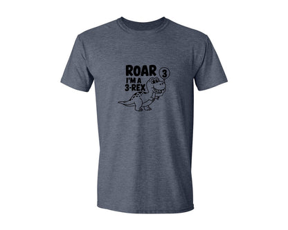 brand:Generic|color:Heather Navy|3 Rex Dinosaur Birthday Graphic T-Shirt