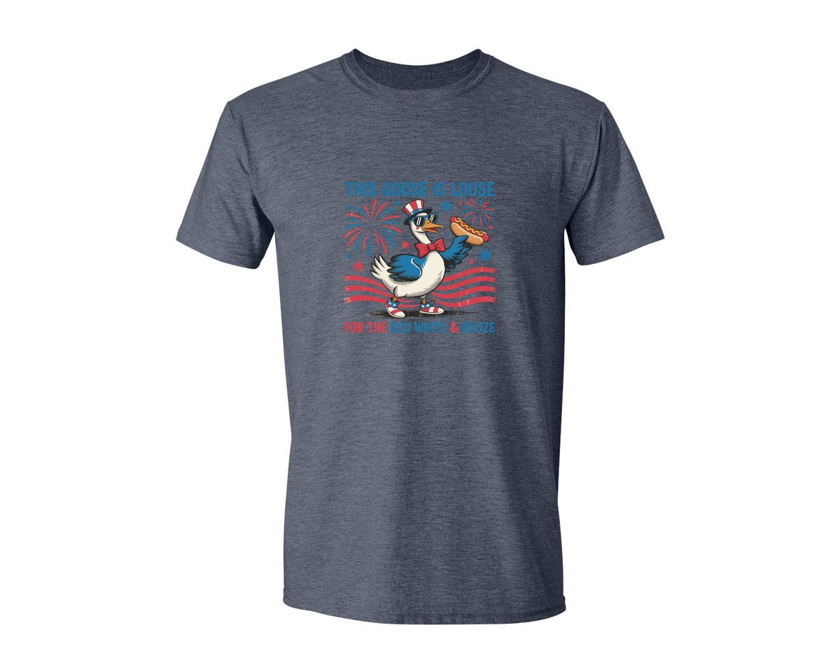 brand:Generic|color:Heather Navy|4Th July Goose Red White Boozy Graphic T-Shirt
