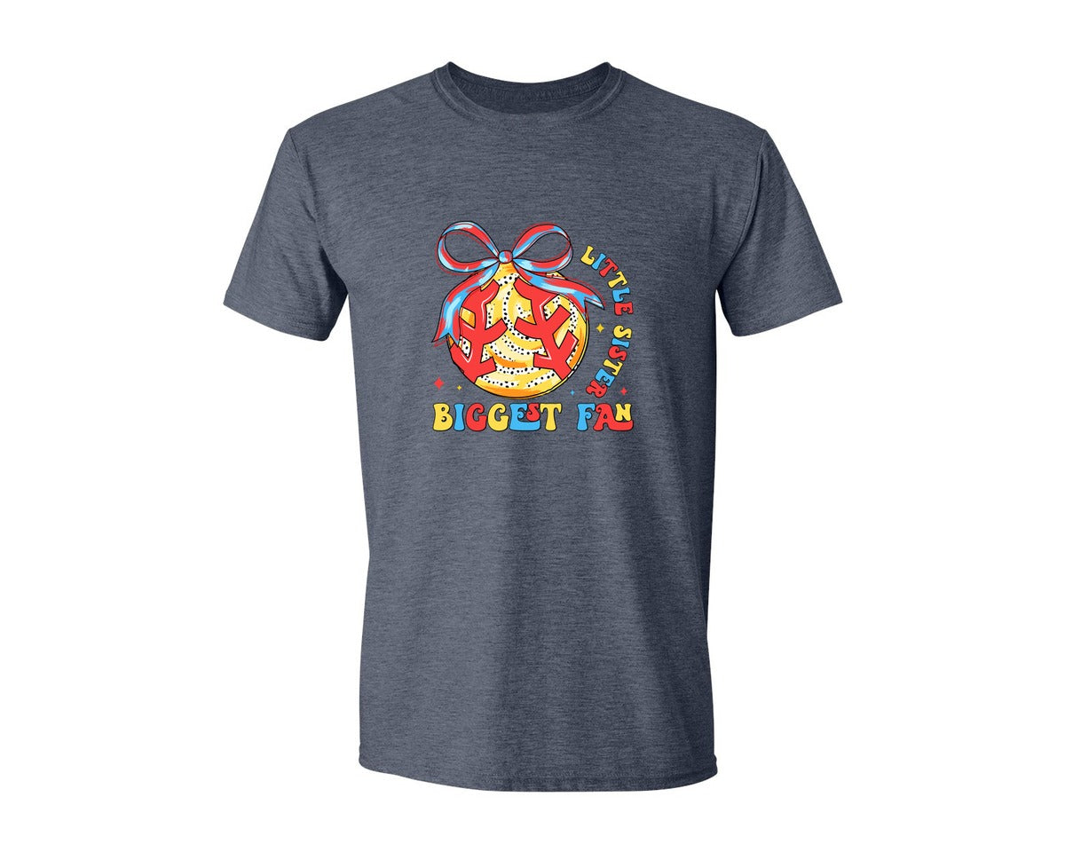 brand:Generic|color:Heather Navy|Little Sister Biggest Fan Softball Graphic T-Shirt