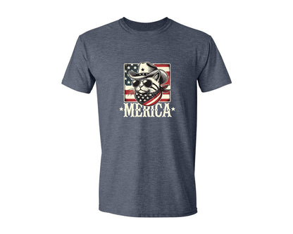brand:Generic|color:Heather Navy|Merica Cat Patriotic Cowboy Cat Graphic T-Shirt