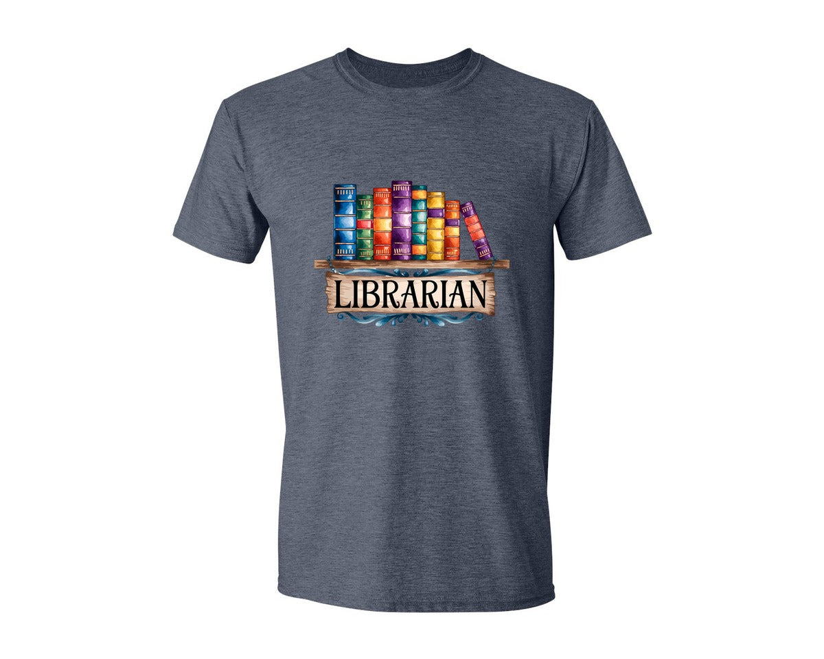 brand:Generic|color:Heather Navy|Librarian Vintage Bookshelf 2 Graphic T-Shirt