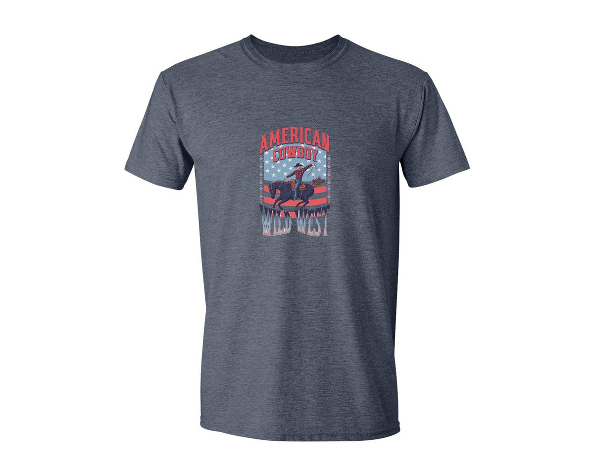 brand:Generic|color:Heather Navy|American Cowboy Wild West Vintage Graphic T-Shirt