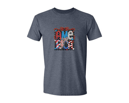 brand:Generic|color:Heather Navy|Coquette America Checkered 4Th July 2 Graphic T-Shirt