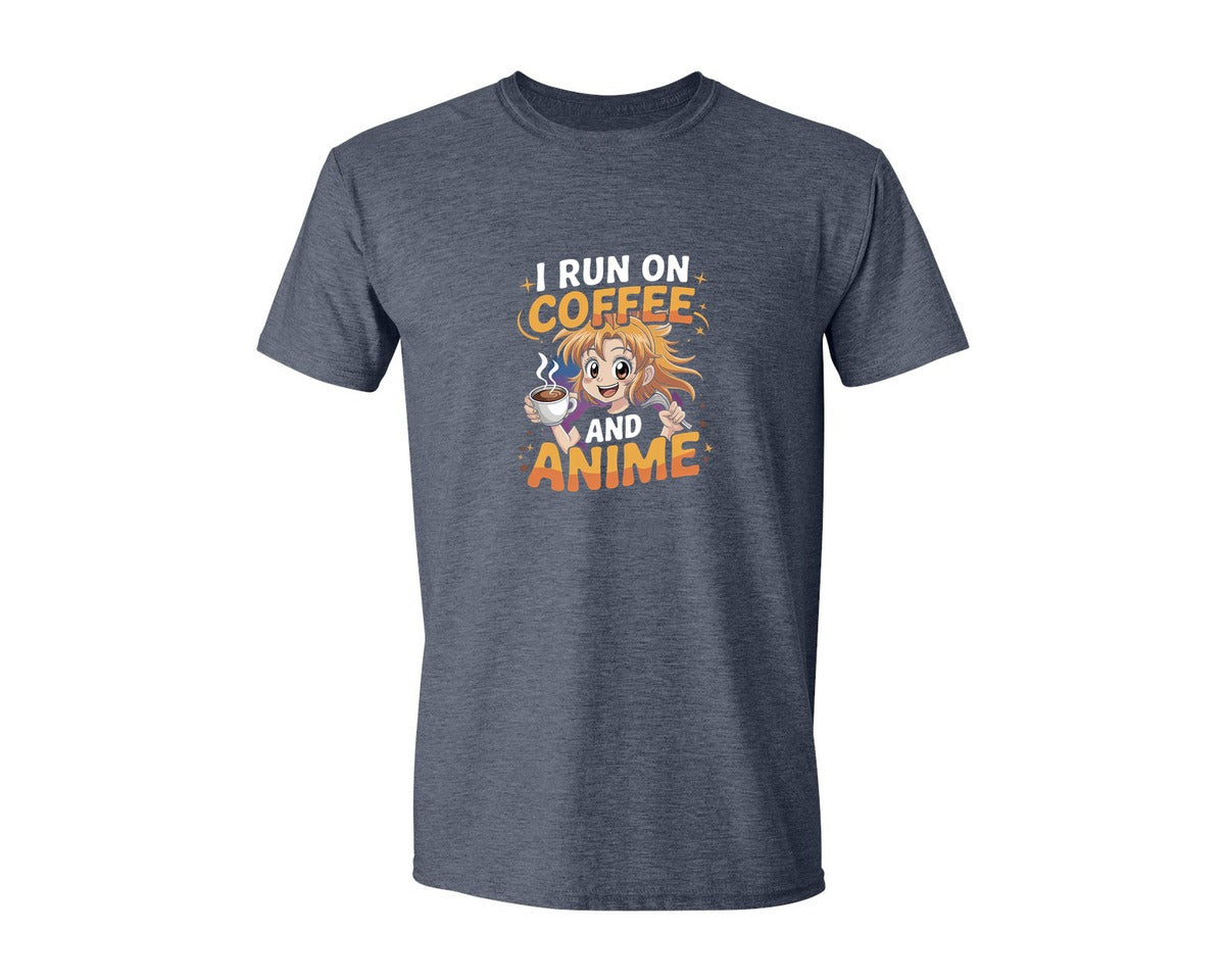 brand:Generic|color:Heather Navy|I Run On Coffee And Anime T Shirt Graphic T-Shirt