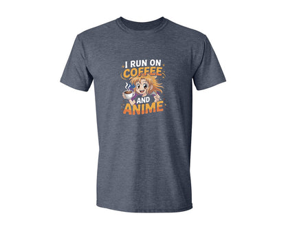 brand:Generic|color:Heather Navy|I Run On Coffee And Anime T Shirt Graphic T-Shirt