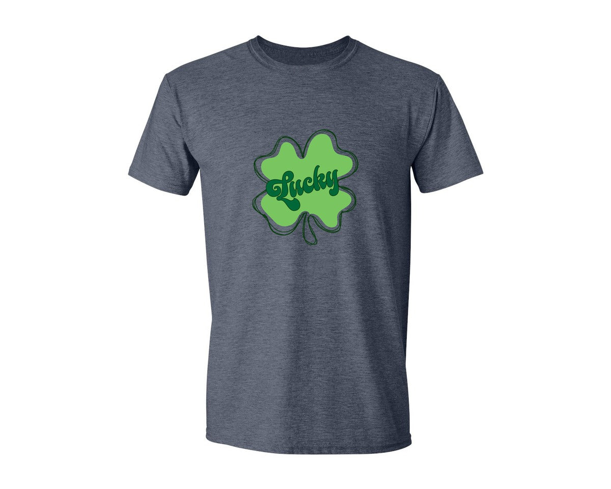 brand:Generic|color:Heather Navy|Lucky St Patricks Day Clover 2 Graphic T-Shirt