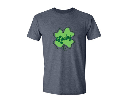brand:Generic|color:Heather Navy|Lucky St Patricks Day Clover 2 Graphic T-Shirt