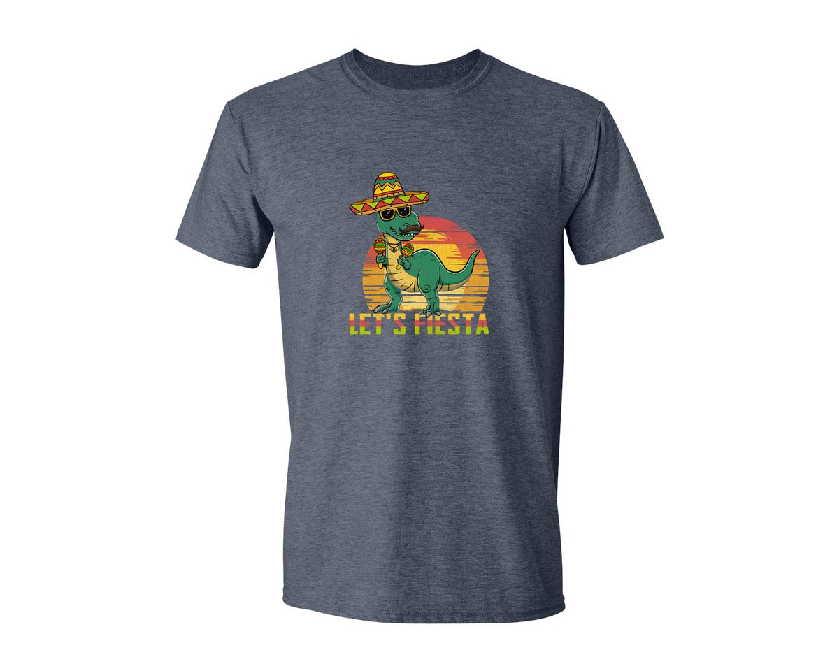 brand:Generic|color:Heather Navy|Lets Fiesta Dinosaur Cinco De Mayo Graphic T-Shirt