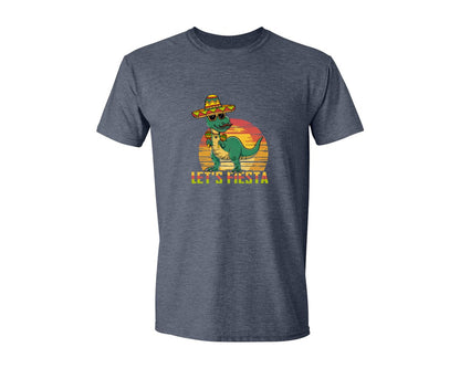 brand:Generic|color:Heather Navy|Lets Fiesta Dinosaur Cinco De Mayo Graphic T-Shirt