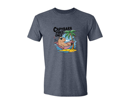brand:Generic|color:Heather Navy|Capybara Vibes Only Summer T Shirt Print Graphic T-Shirt