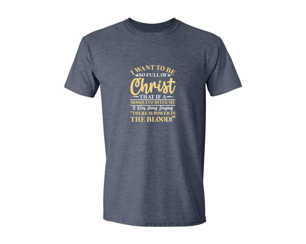 brand:Generic|color:Heather Navy|Full Of Christ Mosquito Clip Art Graphic T-Shirt
