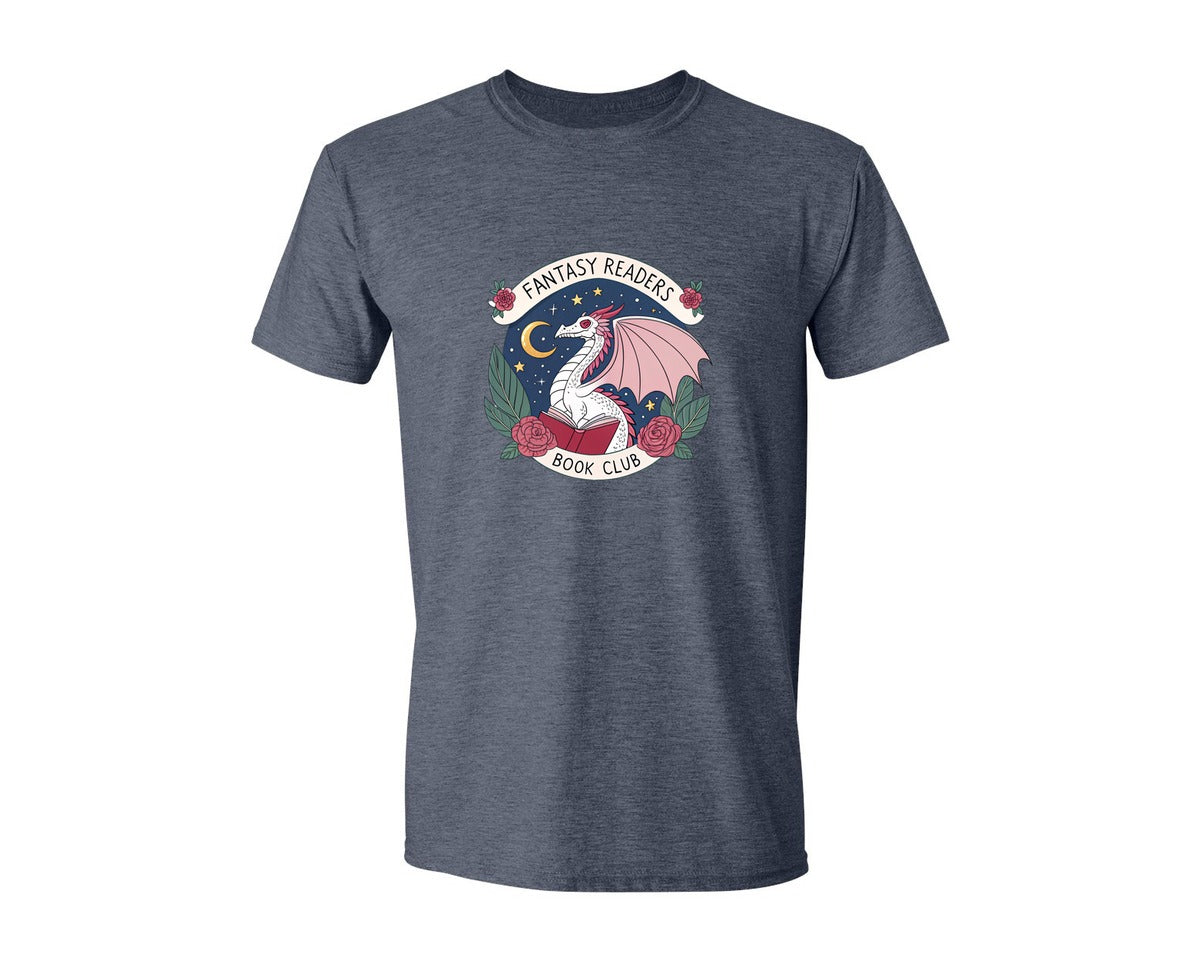 brand:Generic|color:Heather Navy|Fantasy Book Club Dragon Book Graphic T-Shirt