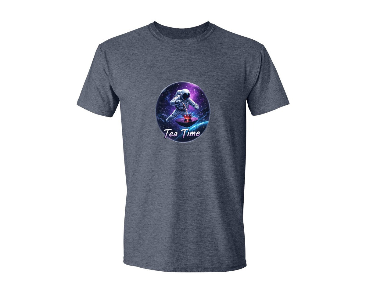 brand:Generic|color:Heather Navy|Astronaut Tea Time In Space T Shirt Graphic T-Shirt
