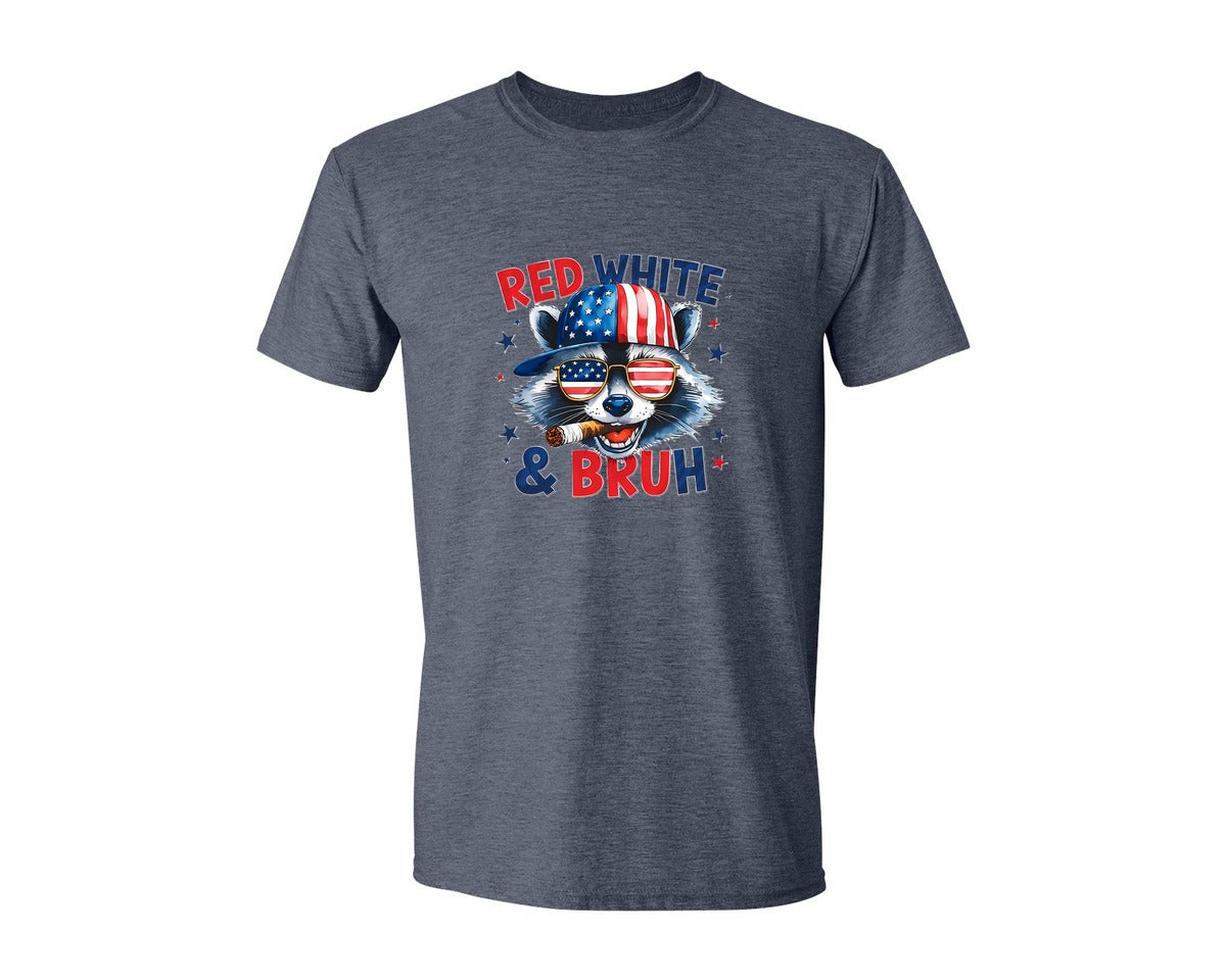 brand:Generic|color:Heather Navy|Red White And Bruh Funny Raccoon Usa Graphic T-Shirt
