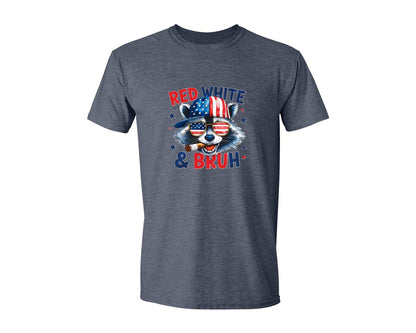 brand:Generic|color:Heather Navy|Red White And Bruh Funny Raccoon Usa Graphic T-Shirt